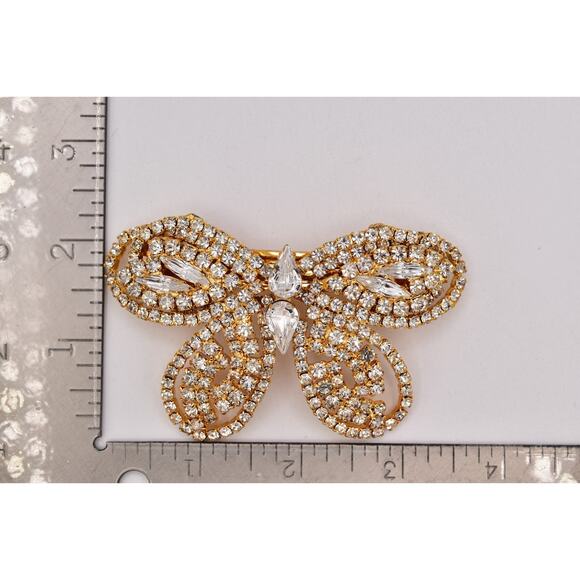 Vintage Rhinestone Butterfly Bow Hair Clip Gold Crystal Barrette Bridal Hair main image 11